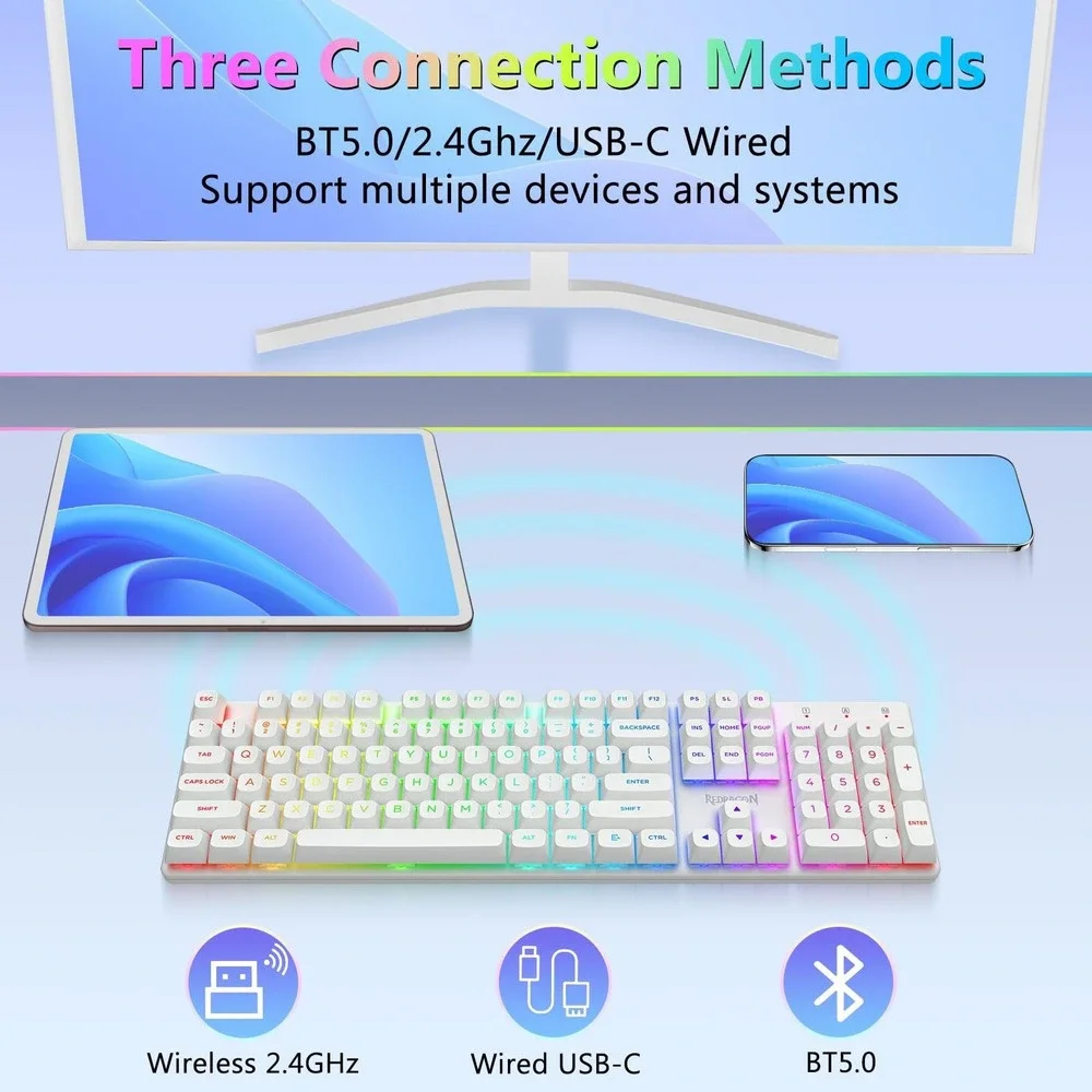 Redragon Flare Pro K710W-RGB Wireless Mechanical Gaming Keyboard White Blue